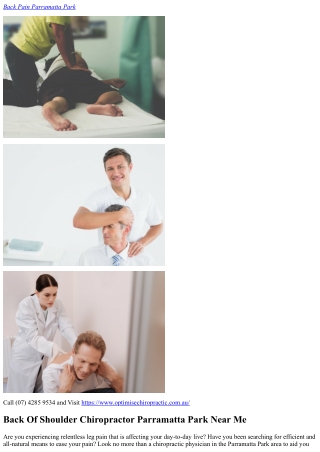 Lower Back Pain Right Side Chiropractor Parramatta Park (07) 4285 9534