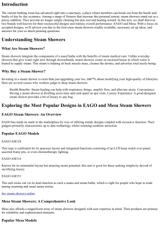 “Exploring the Most Popular Designs in EAGO and Mesa Steam Showers”