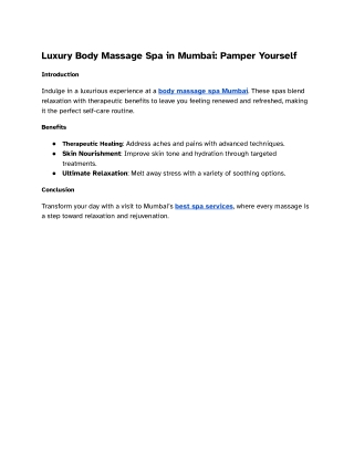 Luxury Body Massage Spa in Mumbai_ Pamper Yourself