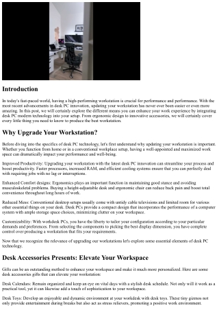 Upgrade Your Workstation with the Latest Desk PC Technology