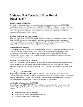 Mainkan Slot Terbaik di Situs Resmi DOMTOTO