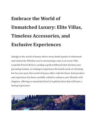 Embrace the World of Unmatched Luxury