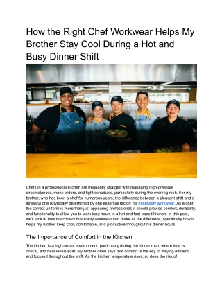 How the Right Chef Workwear Helps My Brother Stay Cool During a Hot and Busy Dinner Shift
