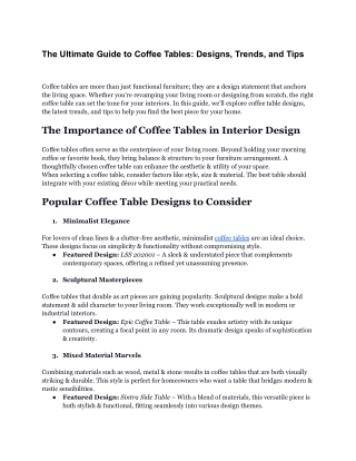The Ultimate Guide to Coffee Tables: Designs, Trends, and Tips