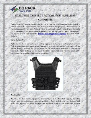 Exploring Trusted Tactical Vest Suppliers Companies