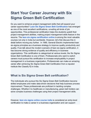 Looking to UpSkill? Try Six Sigma Green Belt Certification