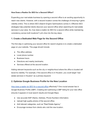 How Does a Realtor Do SEO for a Second Office