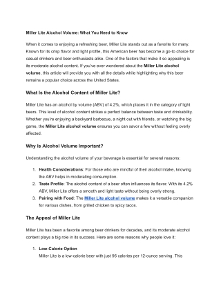 Miller Lite Alcohol Volume