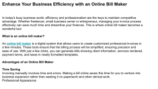 Enhance Your Business Efficiency with an Online Bill Maker