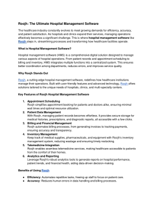 Roojh_ The Ultimate Hospital Management Software