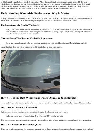 How to Get the Best Windshield Quote Online in Just Minutes