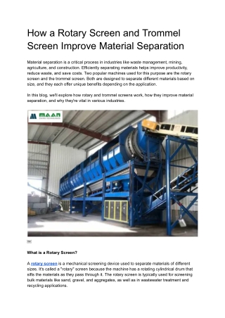 How a Rotary Screen and Trommel Screen Improve Material Separation