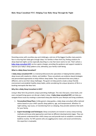 Baby Sleep Consultant NYC: Helping Your Baby Sleep Through the Night