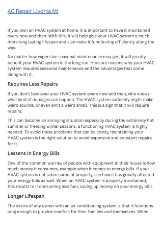 AC Repair Livonia MI