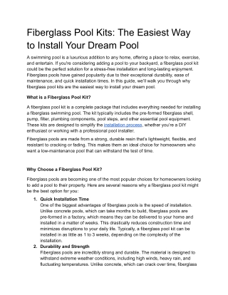 Fiberglass Pool Kits: Effortless Pool Installation for Your Dream Backyard