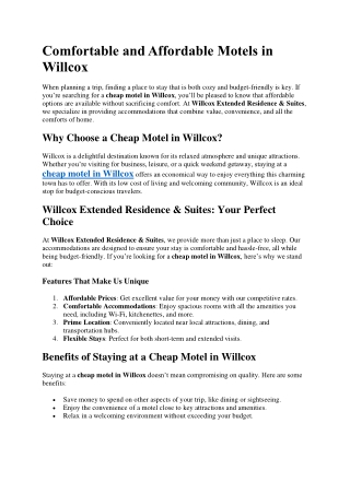 Comfortable and Affordable Motels in Willcox