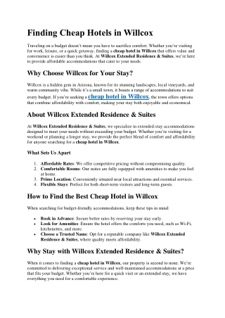 Finding Cheap Hotels in Willcox