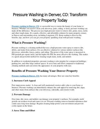 Pressure Washing in Denver CO Transform Your Property Today