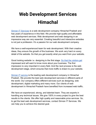 Web Development Services in Himachal