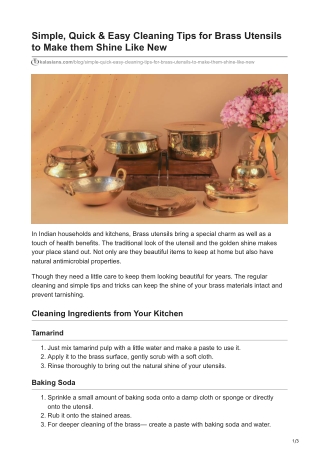 Simple, Quick & Easy Cleaning Tips for Brass Utensils to Make them Shine Like