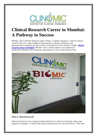 Clinical Research Career in Mumbai: A Pathway to Success