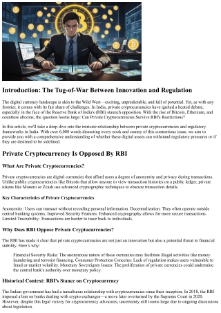 Can Private Cryptocurrencies Survive RBI's Restrictions?