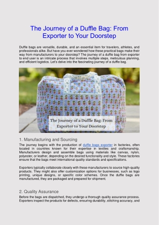 The Journey of a Duffle Bag- From Exporter to Your Doorstep
