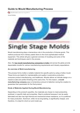 Guide to Mould Manufacturing Process