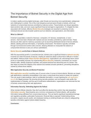 The Importance of Botnet Security in the Digital Age from Botnet Security