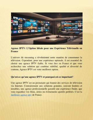 Agence IPTV L’Option Idéale pour une Expérience Télévisuelle en France