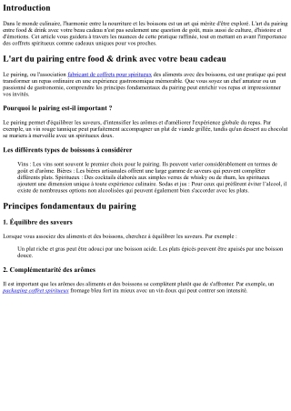 L'art du pairing entre food & drink avec votre beau cadeau