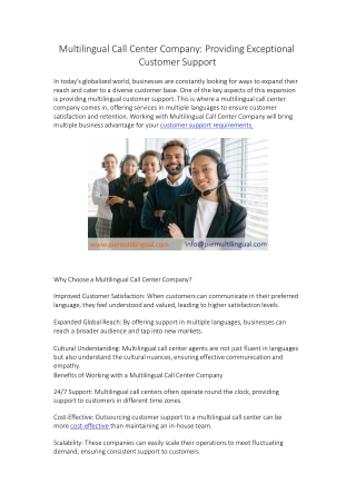 Multilingual Call Center Company: Providing Exceptional Customer Support