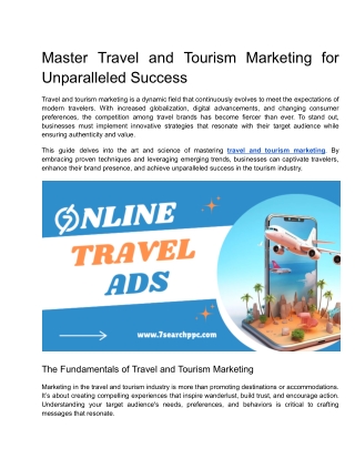 Master Travel and Tourism Marketing for Unparalleled Success