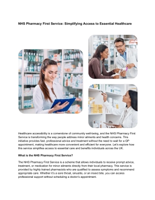 NHS Pharmacy First Service: Simplifying Access to Essential Healthcare