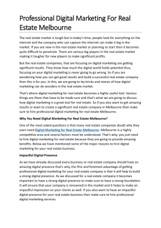 Professional Digital Marketing For Real Estate Melbourne