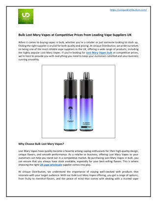 Bulk Lost Mary Vapes at Competitive Prices from Leading Vape Suppliers UK