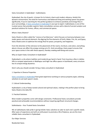 Vastu Consultant in Hyderabad