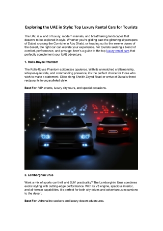 Exploring the UAE in Style Top Luxury Rental Cars for Tourists