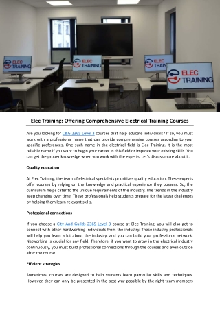 Elec Training: Offering Comprehensive Electrical Training Courses