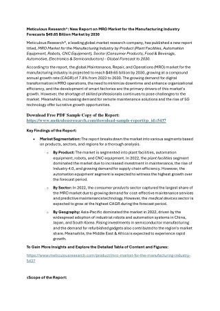 MRO Market for the Manufacturing Industry