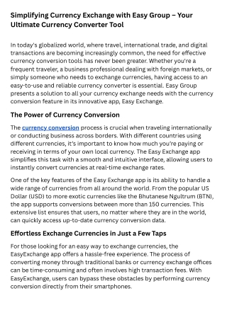 Simplifying Currency Exchange with Easy Group – Your Ultimate Currency Converter Tool