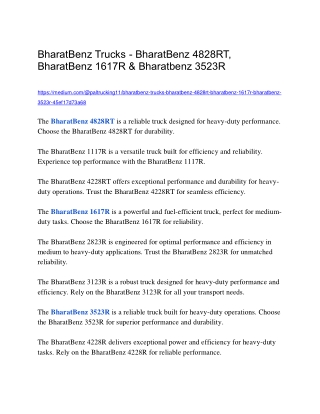 BharatBenz Trucks - BharatBenz 1117R, BharatBenz 3123R & Bharatbenz 1917R