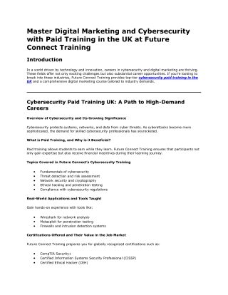 Master Digital Marketing and Cybersecurity with Paid Training in the UK at Future Connect Training