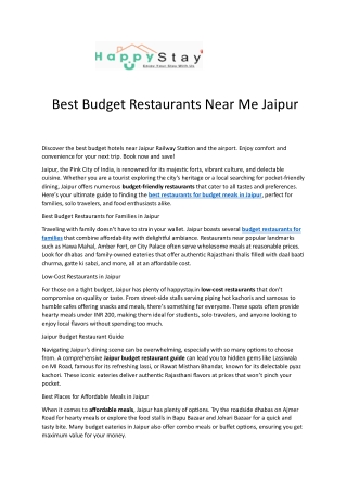 Best Budget Restaurants Near Me Jaipur