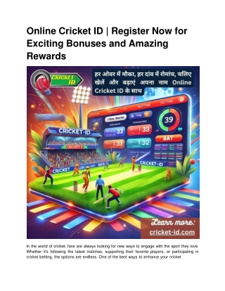 Online Cricket ID _ Register Now for Exciting Bonuses and Amazing Rewards