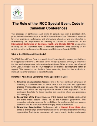 The Role of the IRCC Special Event Code in Canadian Conferences
