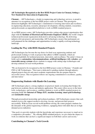 Best IEEE Project Center in Chennai