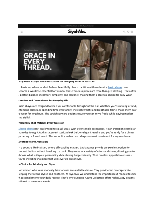 Why Basic Abayas Are a Must-Have for Everyday Wear in Pakistan