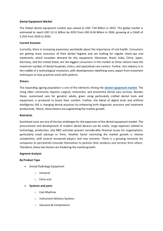 Global Dental Equipment Market Forecast USD 12.11 Billion by 2032