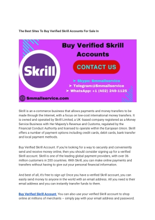 The Best Sites To Buy Verified Skrill Accounts For Sale In